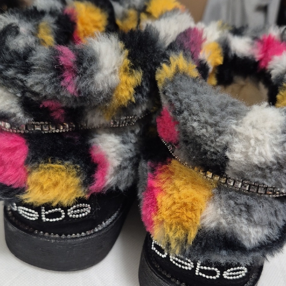 bebe Multicolor Fur Ankle Boots